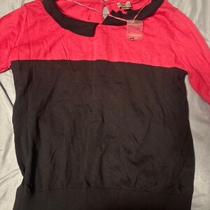 Worthington Red and Black Colorblock Blouse